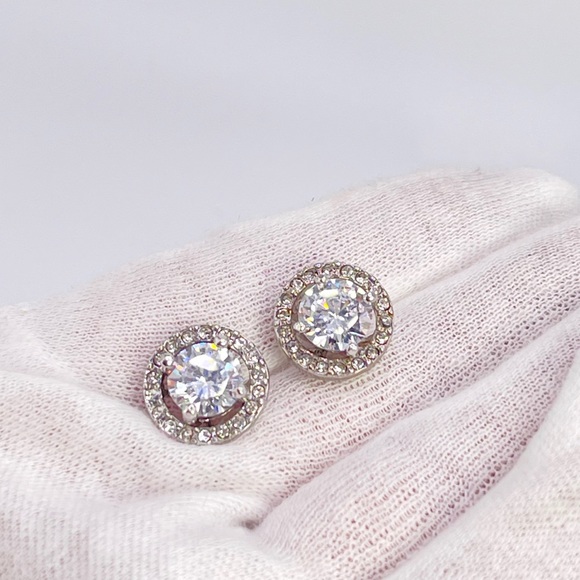 Convertible Halo Stud Crystal Earrings - Picture 3 of 8